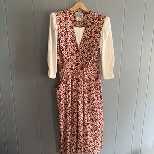 D. Stevens Red and Cream Floral Midi Dress